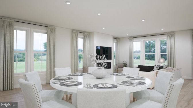 Dining room, Interior, Recessed Lighting, Wood Texture Flooring