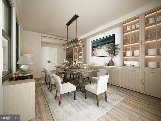 Dining room, Interior, Pendant Lights, Wood Texture Flooring