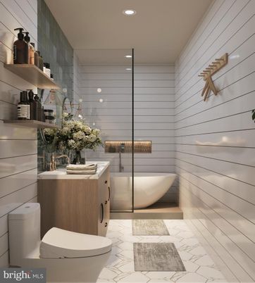Bathroom, Free Standing Baths, Interior, Marble, Recessed Lighting