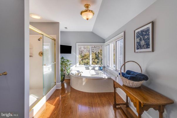 Bathroom, Glass Shower, Interior, Wood Texture Flooring