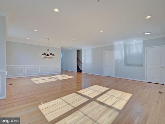 Chandelier, Empty room, Interior, Recessed Lighting, Wood Texture Flooring