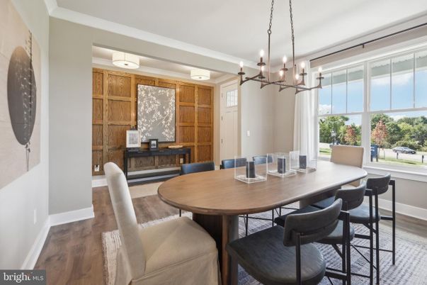 Dining room, Interior, Pendant Lights, Wood Texture Flooring
