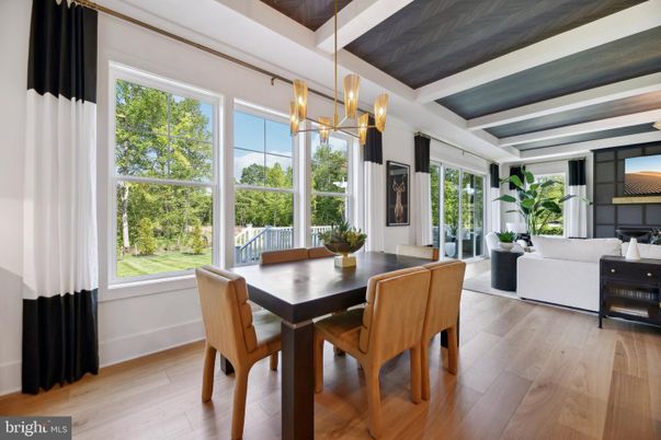 Dining room, Interior, Living room, Pendant Lights, Wood Texture Flooring