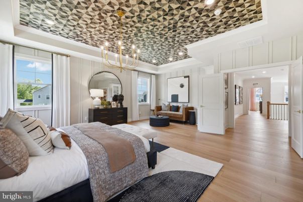 Bedroom, Chandelier, Interior, Pendant Lights, Recessed Lighting, Wood Texture Flooring
