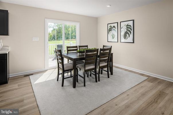 Dining room, Interior, Recessed Lighting, Wood Texture Flooring