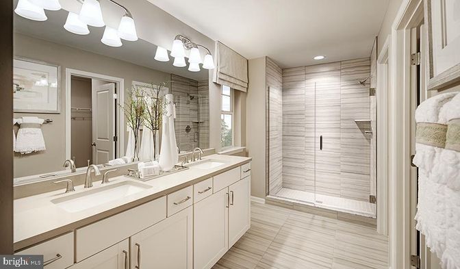 Bathroom, Dual Sink Vanities, Glass Shower, Interior, Recessed Lighting