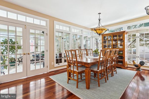 Dining room, Interior, Pendant Lights, Wood Texture Flooring