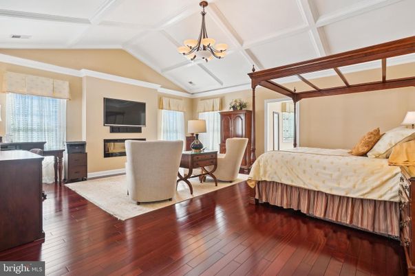 Bedroom, Chandelier, Home Office, Interior, Wood Texture Flooring