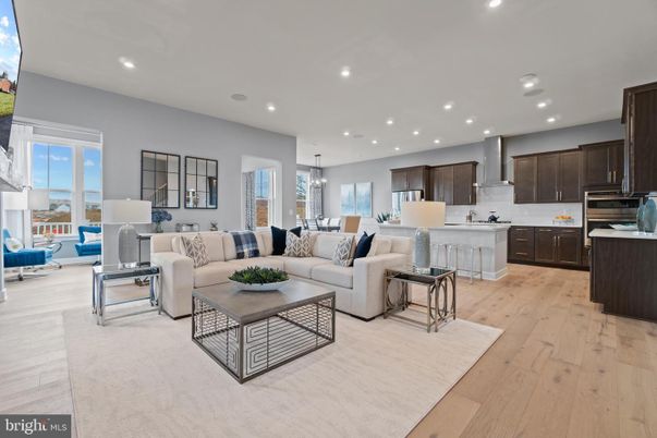 Chandelier, Dining room, Interior, Kitchen, Living room, Pendant Lights, Recessed Lighting, Wood Texture Flooring