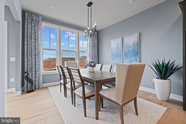 Dining room, Interior, Pendant Lights, Recessed Lighting, Wood Texture Flooring