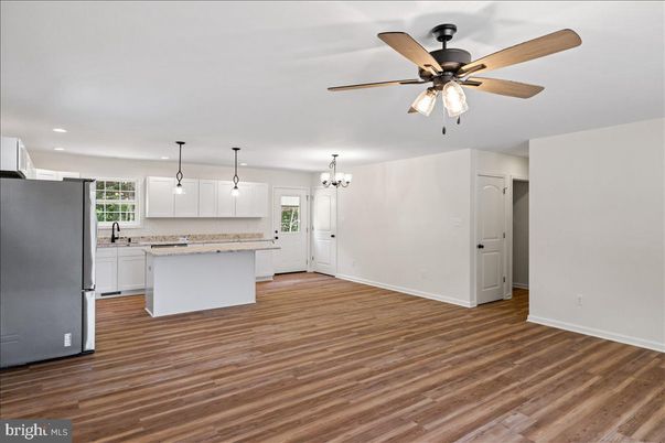 Chandelier, Interior, Kitchen, Pendant Lights, Recessed Lighting, Wood Texture Flooring
