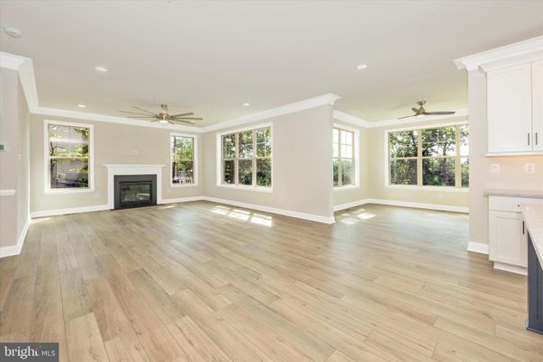 Empty room, Fireplace, Interior, Recessed Lighting, Wood Texture Flooring