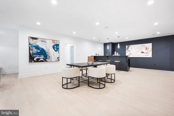 Dining room, Game Room, Interior, Pendant Lights, Recessed Lighting, Wood Texture Flooring
