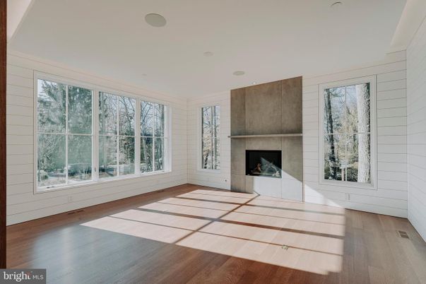 Empty room, Fireplace, Interior, Recessed Lighting, Wood Texture Flooring