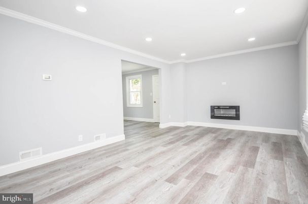 Empty room, Fireplace, Interior, Recessed Lighting, Wood Texture Flooring