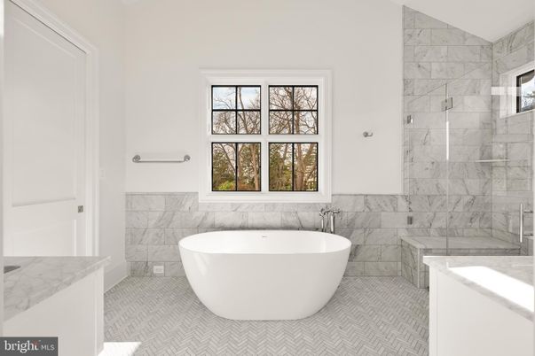 Bathroom, Free Standing Baths, Glass Shower, Interior, Marble Walls