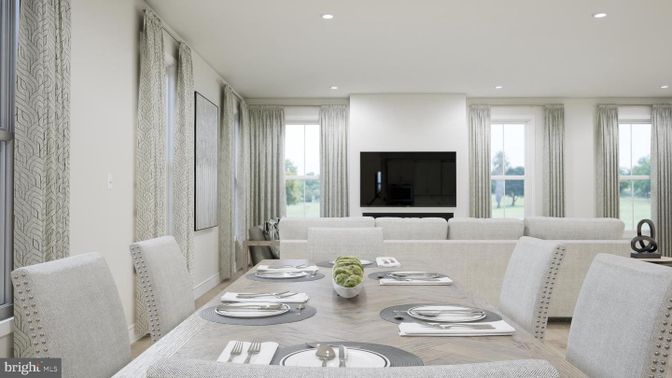 Dining room, Interior, Recessed Lighting, Wood Texture Flooring