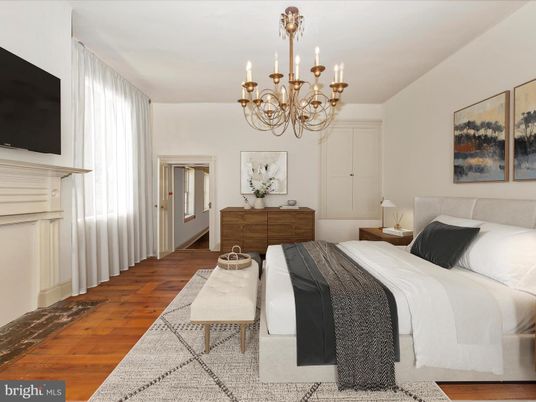 Bedroom, Chandelier, Interior, Wood Texture Flooring