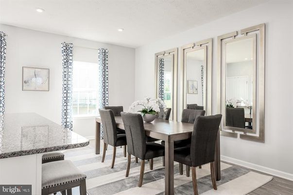 Dining room, Interior, Recessed Lighting, Wood Texture Flooring
