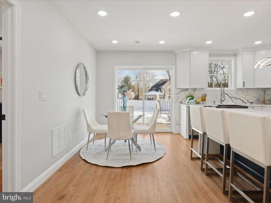 Dining room, Interior, Kitchen, Recessed Lighting, Wood Texture Flooring