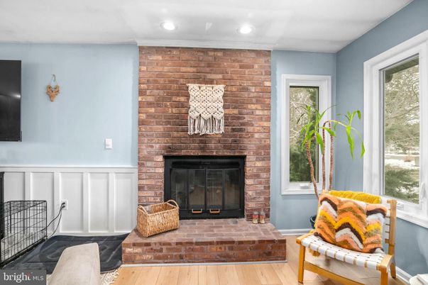 Fireplace, Interior, Recessed Lighting, Stone Walls, Wood Texture Flooring