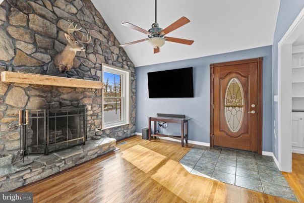 Fireplace, Interior, Stone Walls, Wood Texture Flooring