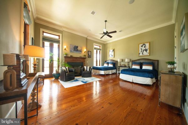 Bedroom, Fireplace, Interior, Wood Texture Flooring