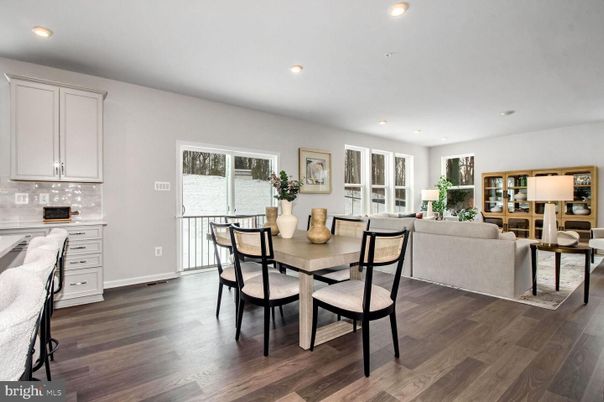 Dining room, Interior, Living room, Recessed Lighting, Wood Texture Flooring