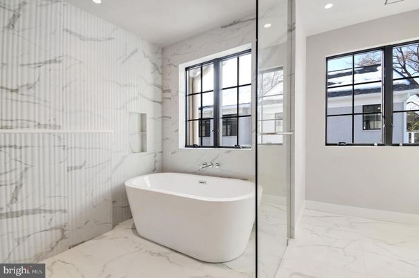 Bathroom, Free Standing Baths, Interior, Marble, Marble Walls, Recessed Lighting