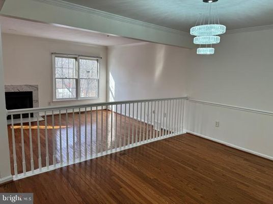 Chandelier, Empty room, Fireplace, Interior, Wood Texture Flooring
