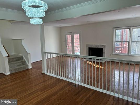 Chandelier, Empty room, Fireplace, Interior, Wood Texture Flooring
