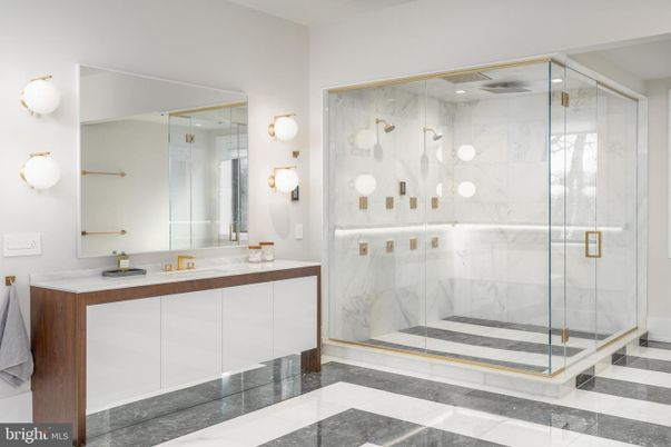 Bathroom, Dual Sink Vanities, Glass Shower, Interior, Marble Walls