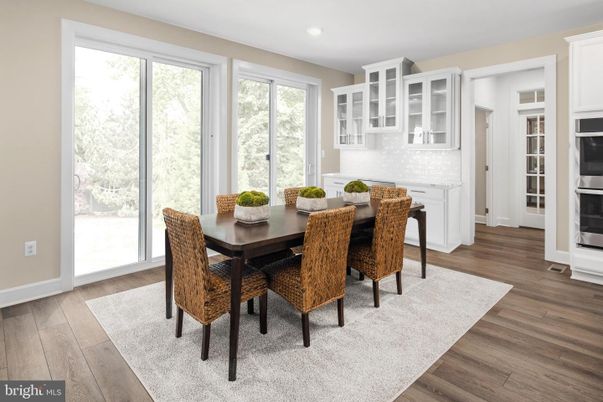 Dining room, Interior, Recessed Lighting, Wood Texture Flooring