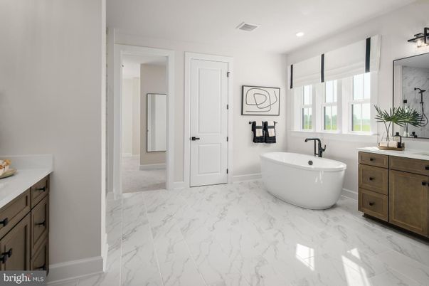 Bathroom, Free Standing Baths, Interior, Marble, Recessed Lighting