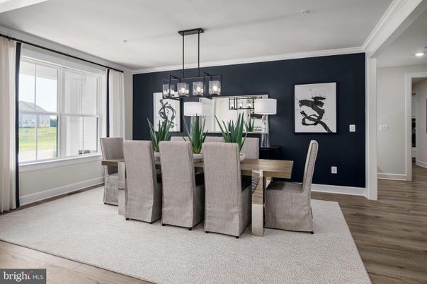 Dining room, Interior, Pendant Lights, Recessed Lighting, Wood Texture Flooring