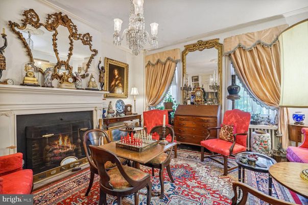 Chandelier, Dining room, Fireplace, Interior