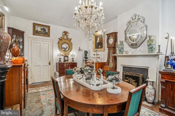 Chandelier, Dining room, Fireplace, Interior, Wood Texture Flooring