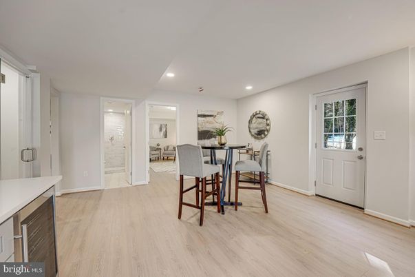 Dining room, Interior, Recessed Lighting, Wood Texture Flooring