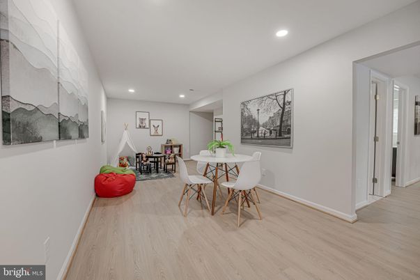 Dining room, Interior, Recessed Lighting, Wood Texture Flooring
