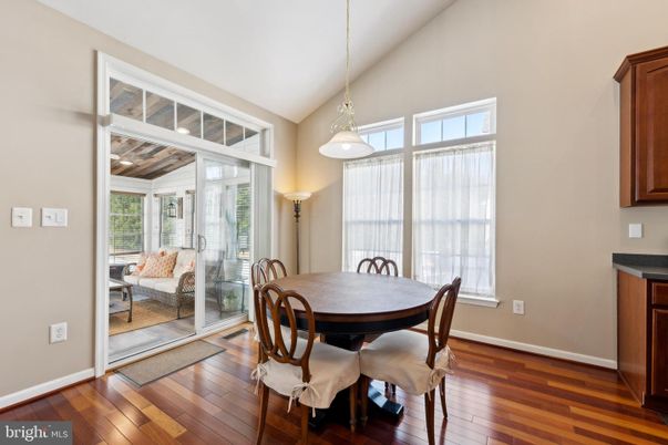 Dining room, Interior, Pendant Lights, Wood Texture Flooring