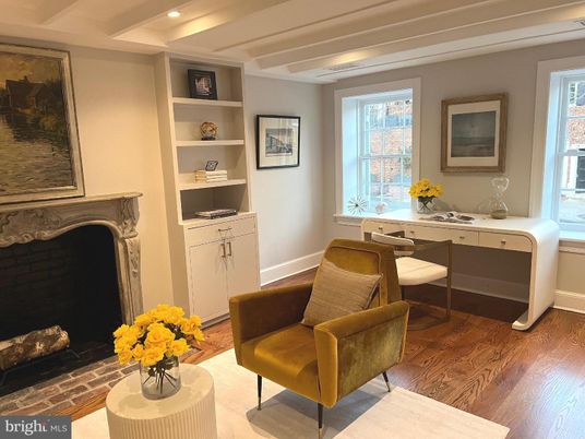 Fireplace, Home Office, Interior, Recessed Lighting, Wood Texture Flooring