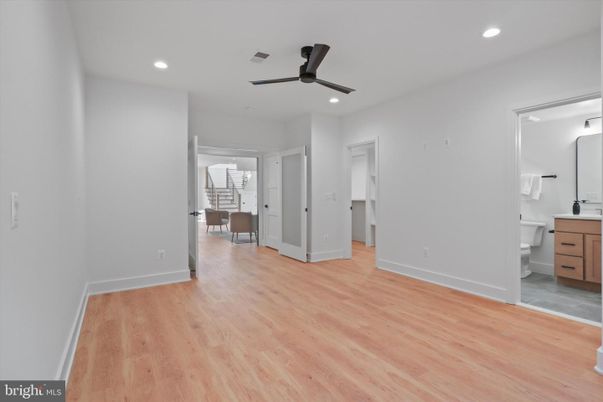 Bathroom, Empty room, Interior, Recessed Lighting, Wood Texture Flooring