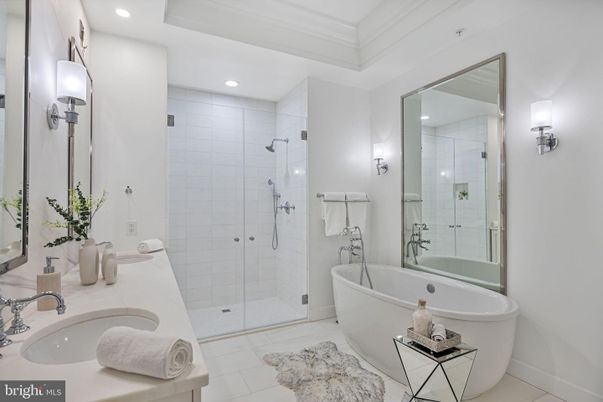 Bathroom, Dual Sink Vanities, Free Standing Baths, Glass Shower, Interior, Recessed Lighting