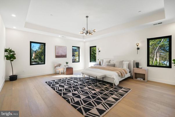 Bedroom, Interior, Pendant Lights, Recessed Lighting, Wood Texture Flooring