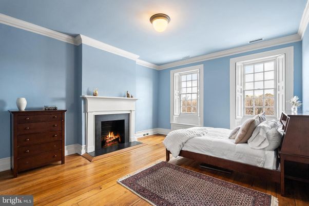 Bedroom, Fireplace, Interior, Wood Texture Flooring