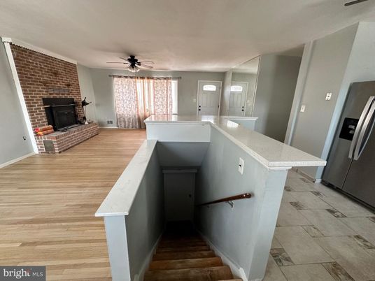 Fireplace, Interior, Kitchen, Stone Walls, Wood Texture Flooring