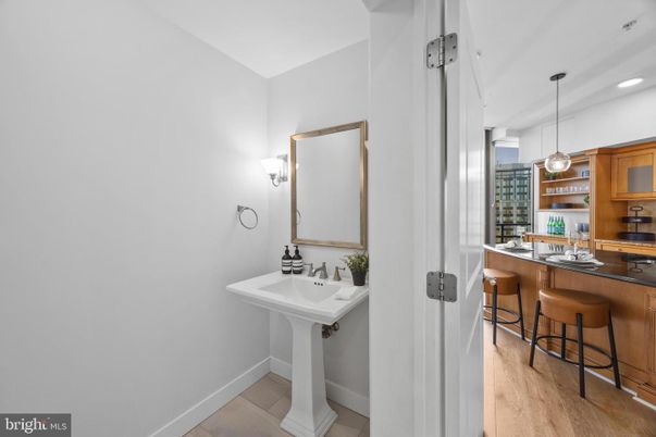 Bathroom, Interior, Pendant Lights, Recessed Lighting, Wood Texture Flooring