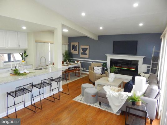 Fireplace, Interior, Kitchen, Living room, Recessed Lighting, Wood Texture Flooring