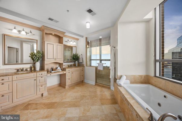 Bathroom, Dual Sink Vanities, Glass Shower, Interior, Recessed Lighting