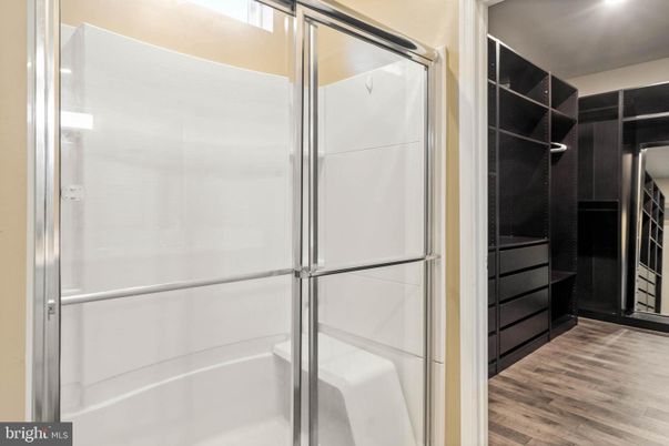 Bathroom, Glass Shower, Interior, Walk-in Closets, Wood Texture Flooring